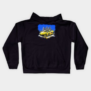 C8 Corvette Sports car supercar race car yellow for boys for men Kids Hoodie